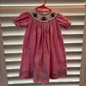 Pink Smocked Dress with Turkey Embroidery